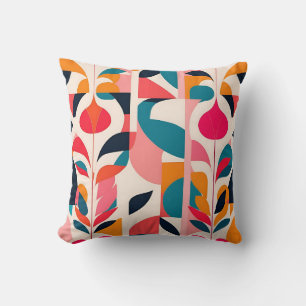 Bold Bauhaus Florals: Vibrant Geometric Design Cushion