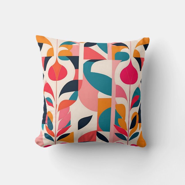 Bold Bauhaus Florals: Vibrant Geometric Design Cushion (Front)