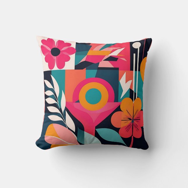 Bold Bauhaus Florals: Vibrant Geometric Design Cushion (Front)