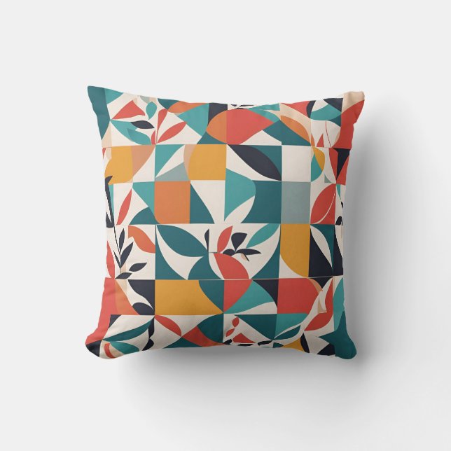 Bold Bauhaus Florals: Vibrant Geometric Design Cushion (Front)