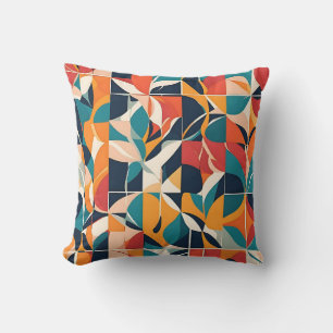 Bold Bauhaus Florals: Vibrant Geometric Design Cushion