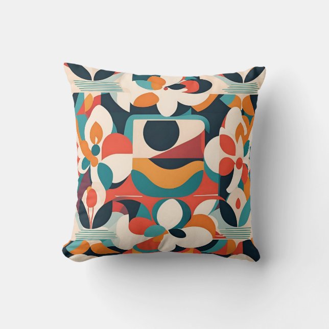 Bold Bauhaus Florals: Vibrant Geometric Design     Cushion (Front)