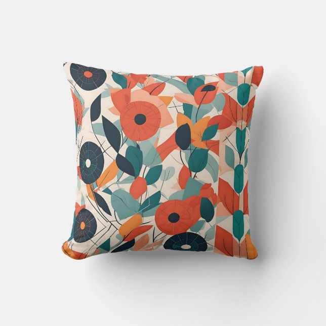 Bold Bauhaus Florals: Vibrant Geometric Design    Cushion (Front)