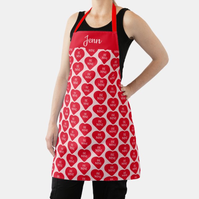 Bold Be Mine Heart Design in Red and Pink Apron (Insitu)