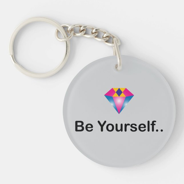 Bold "Be Yourself" quote with shiny diamond Key Ring (Front)