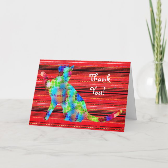 Bold Beautiful Cat Art Thank You Card (Front)