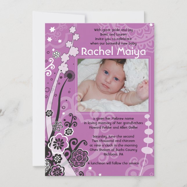 BOLD & BEAUTIFUL FLORAL Photo Baby Naming Invite (Front)