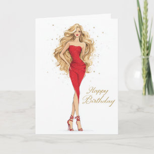 Bold & Beautiful Red Dress Birthday Card