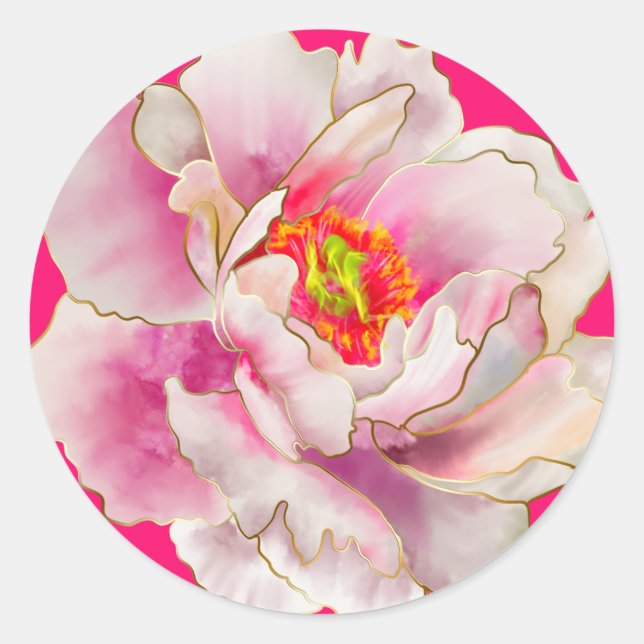 Bold Beautiful Scarlet Peony  Classic Round Sticker (Front)