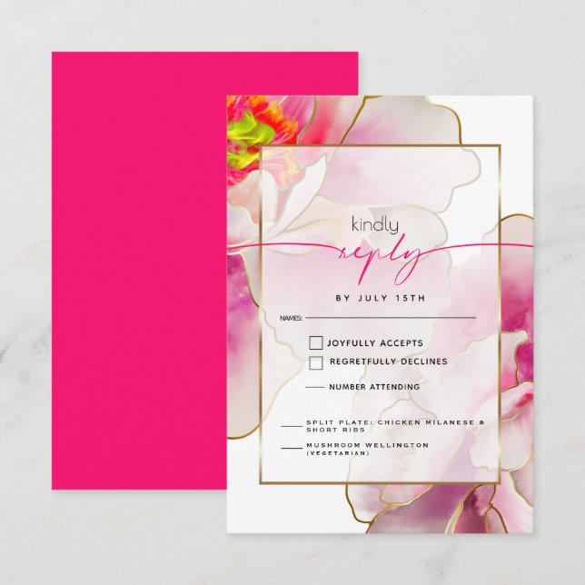 Bold Beautiful Scarlet Peony Meal Choice RSVP Card (Front/Back)