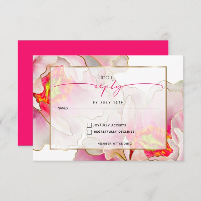 Bold Beautiful Scarlet Peony RSVP Card (Front/Back)
