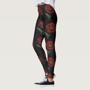 "Bold Beauty: A Single Red Daisy on Black" Leggings