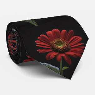 "Bold Beauty: A Single Red Daisy on Black" Tie