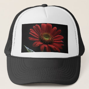 "Bold Beauty: A Single Red Daisy on Black" Trucker Hat