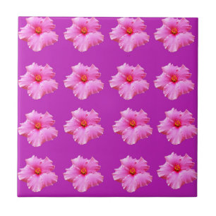 "Bold Beauty: Pink Hibiscus on a Magenta Canvas" Tile