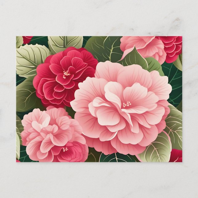 Bold Begonia Leaf and Flower Pattern Postcard (Front)