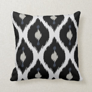 Bold beige black and white tribal ikat pillow