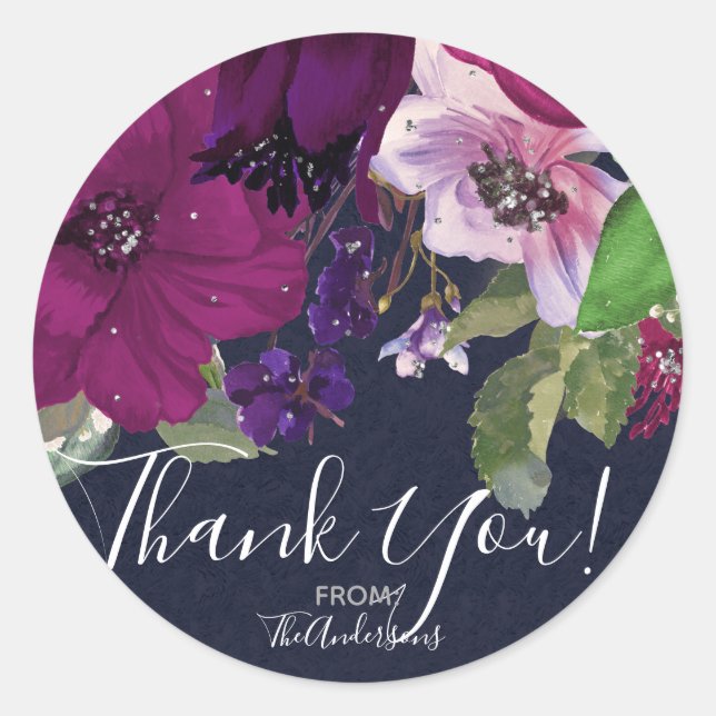 Bold Berry Fuchsia Floral Bouquet Chic Wedding Classic Round Sticker (Front)