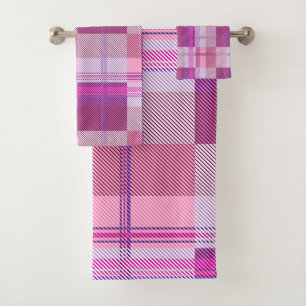 Bold Berry Magenta Plaid Aesthetic Bath Towel Set