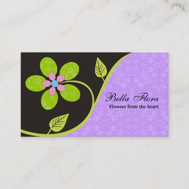 Bold big turquoise flower business cards template (Front)