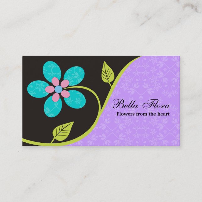 Bold big turquoise flower business cards template (Front)