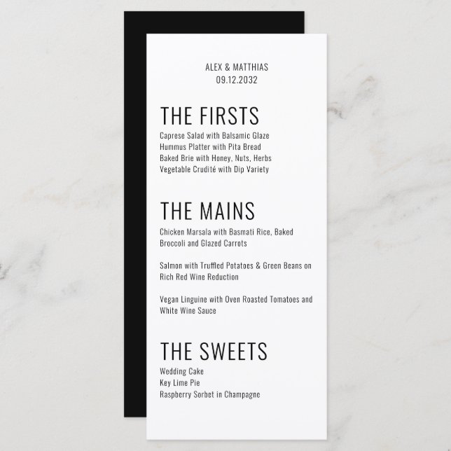 Bold Big Typography Black White Modern Wedding Menu (Front/Back)
