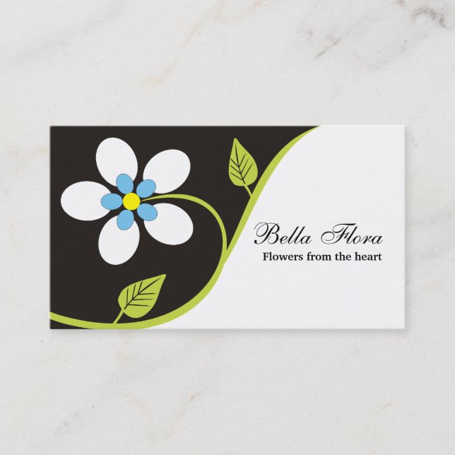 Bold big white flower business cards template (Front)