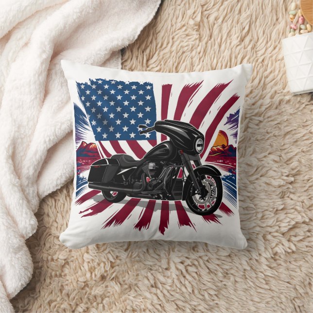 Bold bike with vibrant flag backdrop cushion (Blanket)