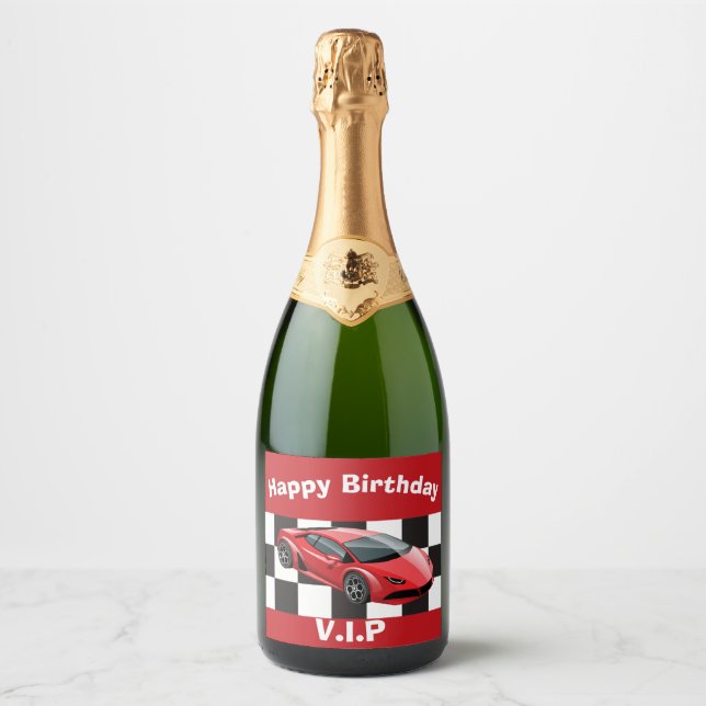 Bold Birthday Party Gift VIP Race Car Lover  Sparkling Wine Label (Front)