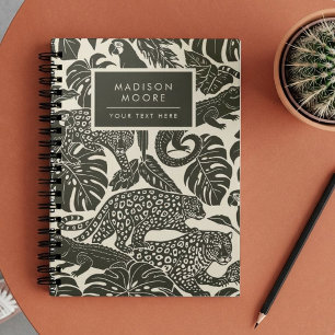 Bold Black and Cream Tropical Jungle Animals Notebook