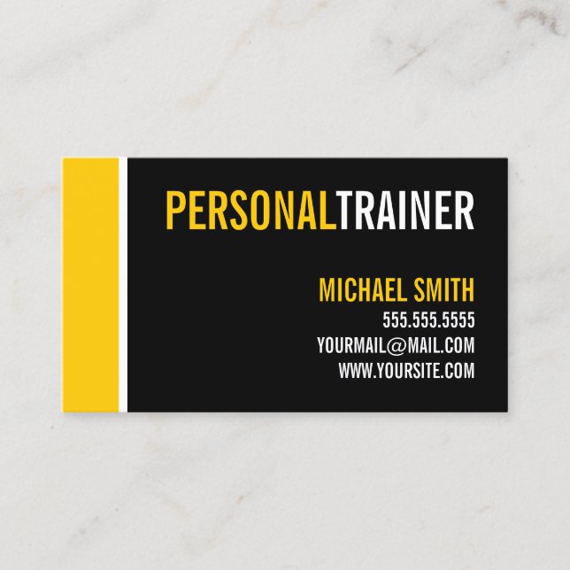 Bold Black and Custom Colour Personal Trainer Business Card (Front)
