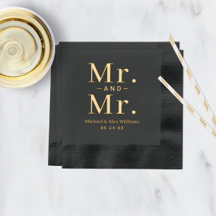 Bold Black and Gold Mr and Mr Wedding Foil Napkins