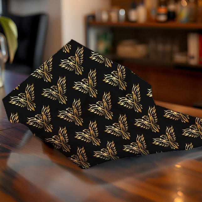 Bold Black and Gold Phoenix Tribal Bird Rockin'   Tissue Paper (Black & gold Phoenix tissue paper with tribal bird design: bold wrap for rebels, rockers & bikers.)