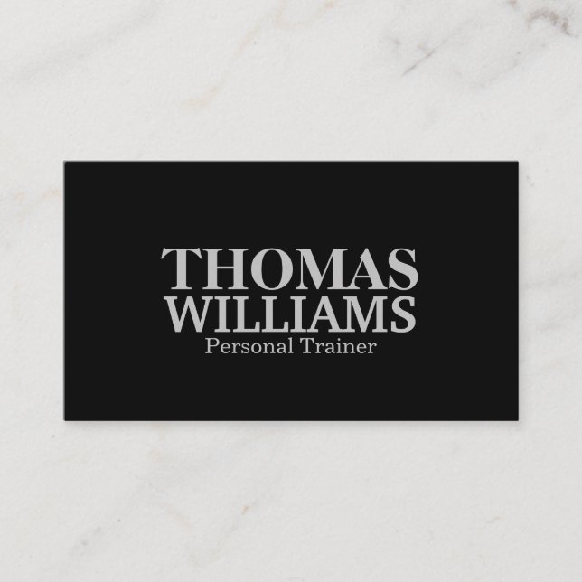 Bold Black and Grey Personal Trainer Business Card (Front)