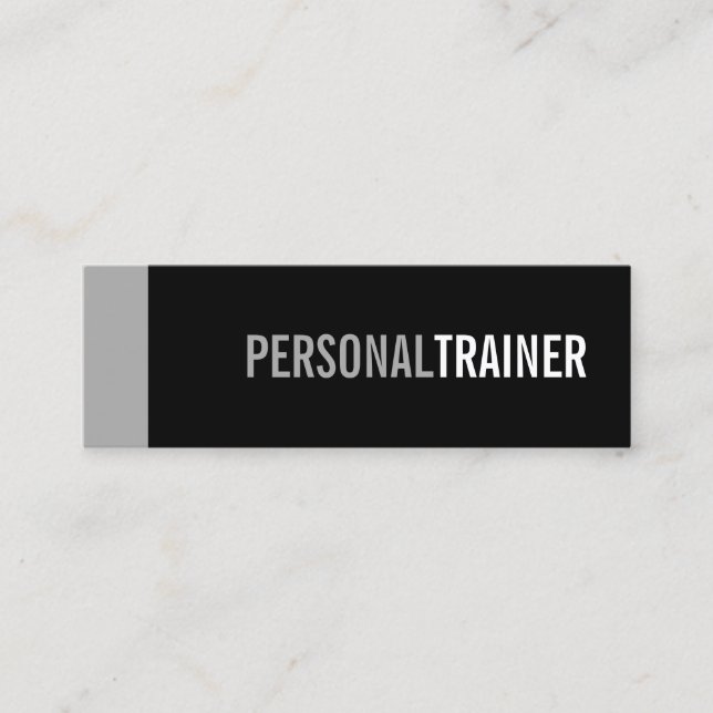 Bold Black and Grey Personal Trainer Mini Business Card (Front)