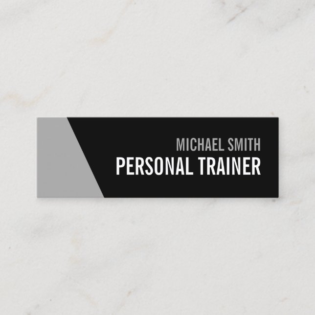Bold Black and Grey Personal Trainer Mini Business Card (Front)