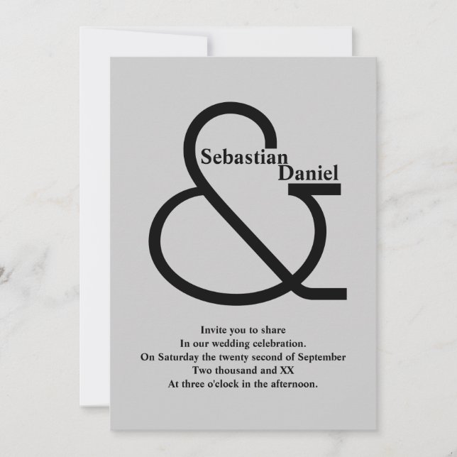 Bold Black and Grey Wedding Invitation (Front)