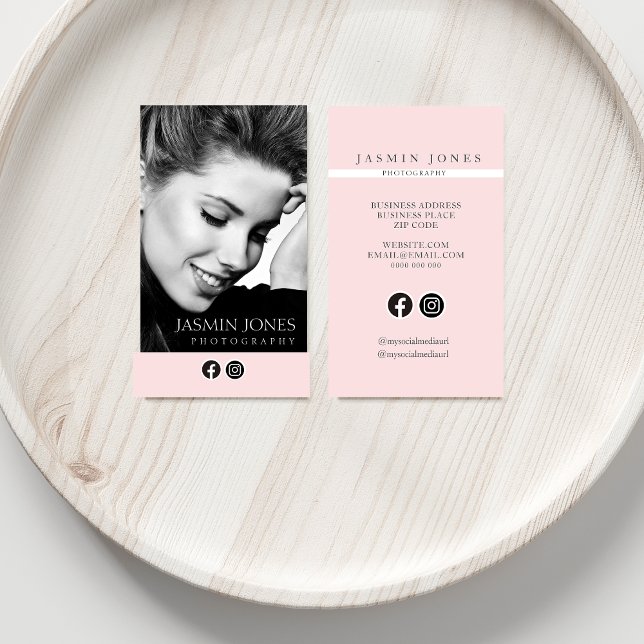 Bold Black and Pink Social Media Photo Business Card (Bold Black and Pink Social Media Photo Business Card)