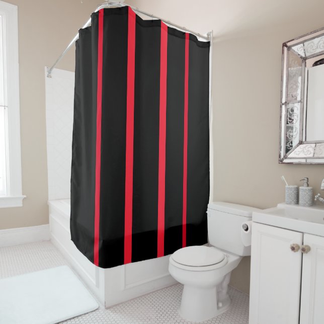 Bold Black And Red Stripe  Shower Curtain (In Situ)
