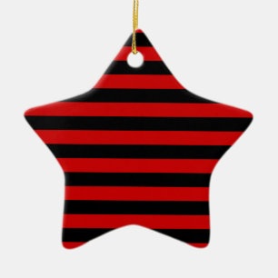 Bold Black and Red Stripes Pattern Ceramic Ornament