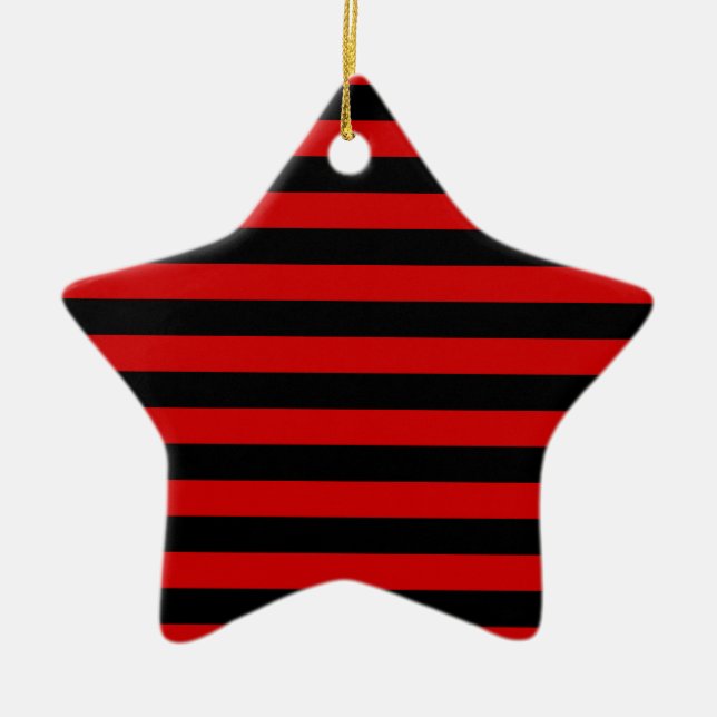 Bold Black and Red Stripes Pattern Ceramic Ornament (Front)