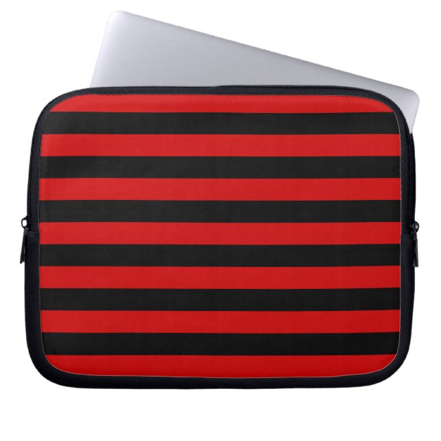 Bold Black and Red Stripes Pattern Laptop Sleeve (Front)