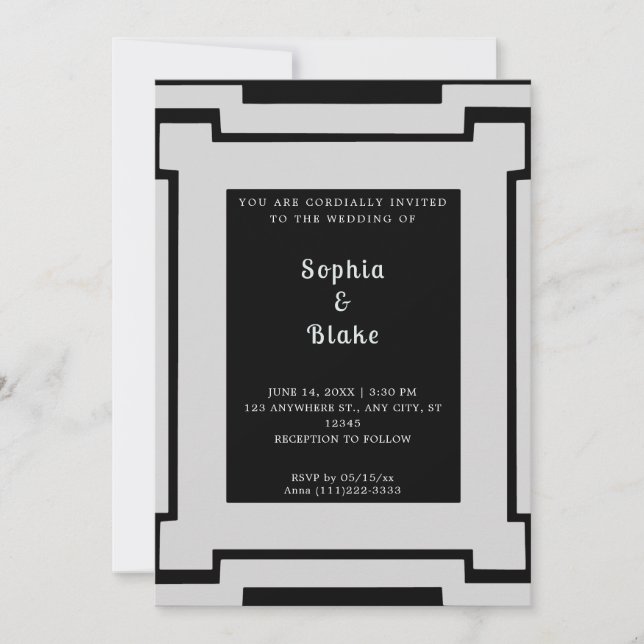 Bold Black and Silver Art Deco Wedding Invitation (Front)