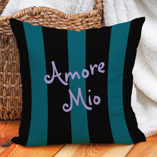Bold Black and Teal Stripes   Amore Mio Cushion