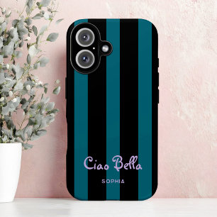 Bold Black and Teal Stripes Ciao Bella