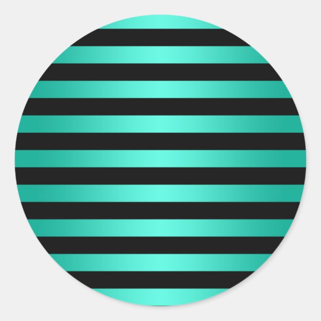 Bold Black and Teal Stripes Pattern Classic Round Sticker (Front)