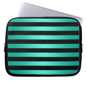 Bold Black and Teal Stripes Pattern Laptop Sleeve