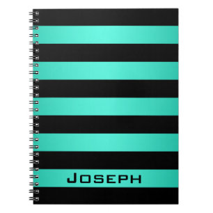 Bold Black and Teal Stripes Pattern Notebook