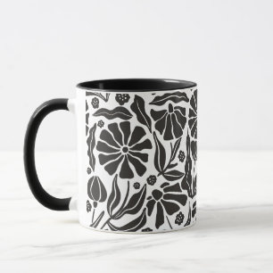Bold Black and White Abstract Floral Mug