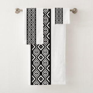 Bold Black and White Abstract Geometric Pattern Bath Towel Set